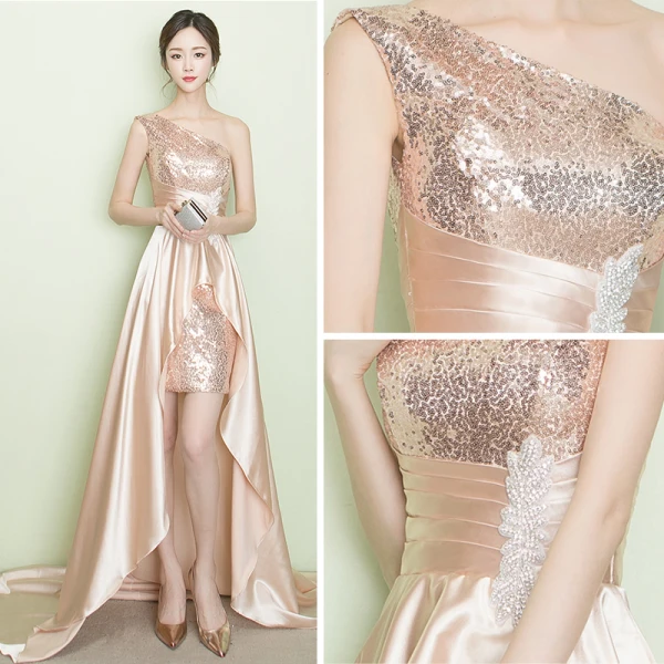 Schöne Glitzernden Champagner Abendkleider 2017 A Linie Bandeau Rückenfreies Strass Pailletten Polyester Abend Partykleider