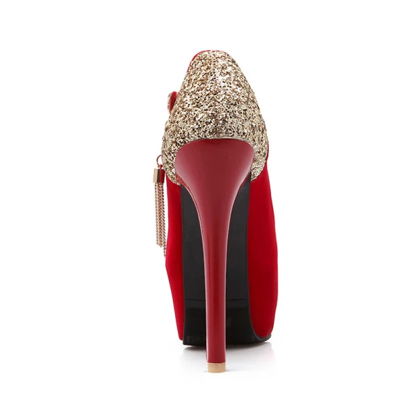 Chic / Belle Rouge 13 cm 2018 À Bout Pointu Talons Aiguilles Bride Cheville Perlage Glitter Faux Diamant Paillettes Soirée Talons Hauts Chaussures Femmes