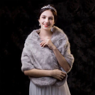 Luksus Grå Sjal 2020 Stripet Polyester Skuldre Bryllup Aften Ball Vinter Tilbehør