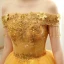 Affordable Gold Prom Dresses 2020 Ball Gown Off-The-Shoulder Short Sleeve Appliques Lace Beading Tassel Floor-Length / Long Ruffle Backless Formal Dresses