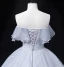 Chic / Beautiful Grey Prom Dresses 2022 Ball Gown Strapless Short Sleeve Backless Beading Pearl Sequins Floor-Length / Long Formal Dresses