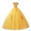 Affordable Gold Prom Dresses 2020 Ball Gown Off-The-Shoulder Short Sleeve Appliques Lace Beading Tassel Floor-Length / Long Ruffle Backless Formal Dresses