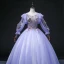 Elegant Lavender Sequins Lace Flower Prom Dresses 2022 Ball Gown Scoop Neck 3/4 Sleeve Backless Floor-Length / Long Formal Dresses