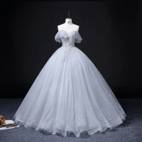 Chic / Belle Gris Robe De Bal 2022 Robe Boule Bustier Manches Courtes Dos Nu Perlage Perle Paillettes Longue Robe De Ceremonie