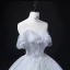 Chic / Beautiful Grey Prom Dresses 2022 Ball Gown Strapless Short Sleeve Backless Beading Pearl Sequins Floor-Length / Long Formal Dresses