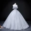 Chic / Beautiful Grey Prom Dresses 2022 Ball Gown Strapless Short Sleeve Backless Beading Pearl Sequins Floor-Length / Long Formal Dresses