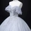 Chic / Beautiful Grey Prom Dresses 2022 Ball Gown Strapless Short Sleeve Backless Beading Pearl Sequins Floor-Length / Long Formal Dresses