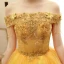 Affordable Gold Prom Dresses 2020 Ball Gown Off-The-Shoulder Short Sleeve Appliques Lace Beading Tassel Floor-Length / Long Ruffle Backless Formal Dresses