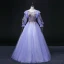 Elegant Lavender Sequins Lace Flower Prom Dresses 2022 Ball Gown Scoop Neck 3/4 Sleeve Backless Floor-Length / Long Formal Dresses