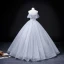 Chic / Beautiful Grey Prom Dresses 2022 Ball Gown Strapless Short Sleeve Backless Beading Pearl Sequins Floor-Length / Long Formal Dresses