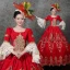 Vintage / Retro Medieval Red Ball Gown Prom Dresses 2021 Long Sleeve Zipper Up Square Neckline Floor-Length / Long 3D Lace Embroidered Lace Satin Cosplay Prom Formal Dresses