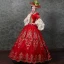 Vintage / Retro Medieval Red Ball Gown Prom Dresses 2021 Long Sleeve Zipper Up Square Neckline Floor-Length / Long 3D Lace Embroidered Lace Satin Cosplay Prom Formal Dresses