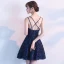 Modern / Fashion Formal Dresses 2017 Party Dresses Navy Blue Short A-Line / Princess V-Neck Sleeveless Backless Appliques Flower Sequins