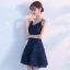 Modern / Fashion Formal Dresses 2017 Party Dresses Navy Blue Short A-Line / Princess V-Neck Sleeveless Backless Appliques Flower Sequins