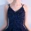 Modern / Fashion Formal Dresses 2017 Party Dresses Navy Blue Short A-Line / Princess V-Neck Sleeveless Backless Appliques Flower Sequins