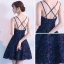 Modern / Fashion Formal Dresses 2017 Party Dresses Navy Blue Short A-Line / Princess V-Neck Sleeveless Backless Appliques Flower Sequins