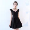 Modest / Simple Formal Dresses 2017 Party Dresses Black Short A-Line / Princess Cascading Ruffles V-Neck Sleeveless
