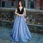 Chic / Beautiful Evening Party Formal Dresses 2017 Evening Dresses  Ocean Blue Black A-Line / Princess Floor-Length / Long V-Neck Sleeveless Backless Embroidered