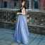 Chic / Beautiful Evening Party Formal Dresses 2017 Evening Dresses  Ocean Blue Black A-Line / Princess Floor-Length / Long V-Neck Sleeveless Backless Embroidered