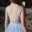 Chic / Beautiful Formal Dresses 2017 Prom Dresses Sky Blue A-Line / Princess Sweep Train V-Neck Sleeveless Backless Sash Appliques Flower Pearl