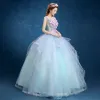 Chic / Beautiful Formal Dresses 2017 Prom Dresses Sky Blue Ball Gown Floor-Length / Long V-Neck Sleeveless Backless Sash Pearl Appliques Flower