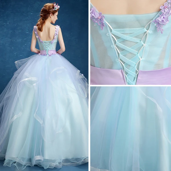 Chic / Beautiful Formal Dresses 2017 Prom Dresses Ball Gown Floor-Length / Long V-Neck Sleeveless Backless Sash Pearl Appliques Flower