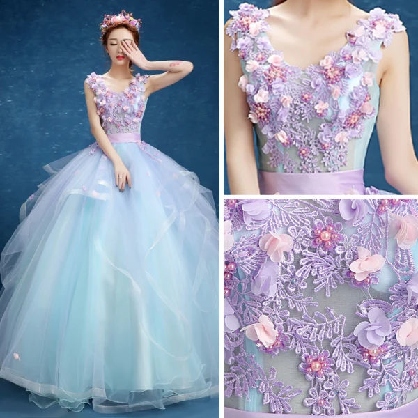 Chic / Beautiful Formal Dresses 2017 Prom Dresses Ball Gown Floor-Length / Long V-Neck Sleeveless Backless Sash Pearl Appliques Flower