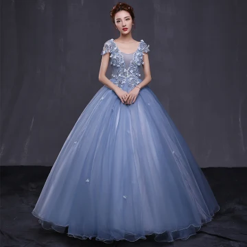 Hermoso Vestidos Formales 2017 Vestidos De Gala Azul Cielo Ball Gown Largos V Cuello Sin Mangas Sin Espalda Apliques Flor Rhinestone Lentejuelas