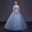 Chic / Beautiful Formal Dresses 2017 Prom Dresses Sky Blue Ball Gown Floor-Length / Long V-Neck Sleeveless Backless Appliques Flower Rhinestone Sequins
