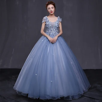 Schöne Festliche Kleider 2017 Ballkleider Himmelblau Ballkleid Lange V Ausschnitt Ärmellos Rückenfreies Applikationen Blumen Strass Pailletten