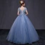 Chic / Beautiful Formal Dresses 2017 Prom Dresses Sky Blue Ball Gown Floor-Length / Long V-Neck Sleeveless Backless Appliques Flower Rhinestone Sequins