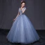 Chic / Beautiful Formal Dresses 2017 Prom Dresses Sky Blue Ball Gown Floor-Length / Long V-Neck Sleeveless Backless Appliques Flower Rhinestone Sequins