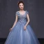 Chic / Beautiful Formal Dresses 2017 Prom Dresses Sky Blue Ball Gown Floor-Length / Long V-Neck Sleeveless Backless Appliques Flower Rhinestone Sequins