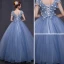 Chic / Beautiful Formal Dresses 2017 Prom Dresses Sky Blue Ball Gown Floor-Length / Long V-Neck Sleeveless Backless Appliques Flower Rhinestone Sequins
