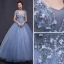 Chic / Beautiful Formal Dresses 2017 Prom Dresses Sky Blue Ball Gown Floor-Length / Long V-Neck Sleeveless Backless Appliques Flower Rhinestone Sequins