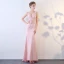 Sexy Rougissant Rose Transparentes Robe De Soirée 2018 Trompette / Sirène V-Cou Sans Manches Appliques Fleur Faux Diamant Perlage Train De Balayage Robe De Ceremonie