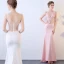 Sexy Rougissant Rose Transparentes Robe De Soirée 2018 Trompette / Sirène V-Cou Sans Manches Appliques Fleur Faux Diamant Perlage Train De Balayage Robe De Ceremonie