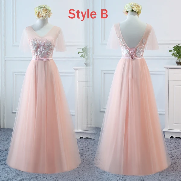 Chic / Beautiful Pearl Pink Bridesmaid Dresses 2018 A-Line / Princess Appliques Lace Bow Sash Floor-Length / Long Ruffle Backless Wedding Party Dresses