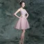 Chic / Beautiful Lavender Cocktail Party Cocktail Dresses 2017 Lace Appliques Flower Rhinestone Pearl Sleeveless V-Neck Backless Short Ball Gown