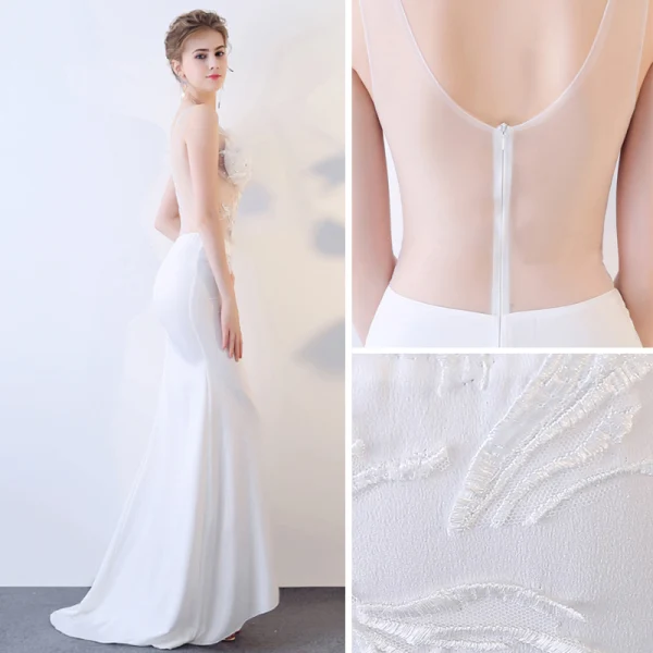 Sexy Rougissant Rose Transparentes Robe De Soirée 2018 Trompette / Sirène V-Cou Sans Manches Appliques Fleur Faux Diamant Perlage Train De Balayage Robe De Ceremonie