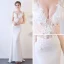 Sexy Rougissant Rose Transparentes Robe De Soirée 2018 Trompette / Sirène V-Cou Sans Manches Appliques Fleur Faux Diamant Perlage Train De Balayage Robe De Ceremonie