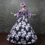 Vintage / Retro Medieval Black Ball Gown Prom Dresses 2021 Long Sleeve Square Neckline Zipper Up Floor-Length / Long Printing Flower Lace Satin Cosplay Prom Formal Dresses