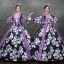 Vintage / Retro Medieval Black Ball Gown Prom Dresses 2021 Long Sleeve Square Neckline Zipper Up Floor-Length / Long Printing Flower Lace Satin Cosplay Prom Formal Dresses