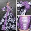 Vintage / Retro Medieval Black Ball Gown Prom Dresses 2021 Long Sleeve Square Neckline Zipper Up Floor-Length / Long Printing Flower Lace Satin Cosplay Prom Formal Dresses