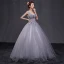 Chic / Beautiful Prom Formal Dresses 2017 Prom Dresses Grey Ball Gown Floor-Length / Long V-Neck Backless Sleeveless Appliques Flower Pearl