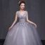 Chic / Beautiful Prom Formal Dresses 2017 Prom Dresses Grey Ball Gown Floor-Length / Long V-Neck Backless Sleeveless Appliques Flower Pearl