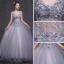 Chic / Beautiful Prom Formal Dresses 2017 Prom Dresses Grey Ball Gown Floor-Length / Long V-Neck Backless Sleeveless Appliques Flower Pearl