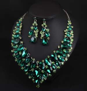 Exaggerated Dark Green Evening Party Crystal Necklace Earrings 2023 Accessories