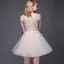 Chic / Beautiful Party Dresses 2017 Champagne Short A-Line / Princess Scoop Neck Sleeveless Lace Appliques Formal Dresses