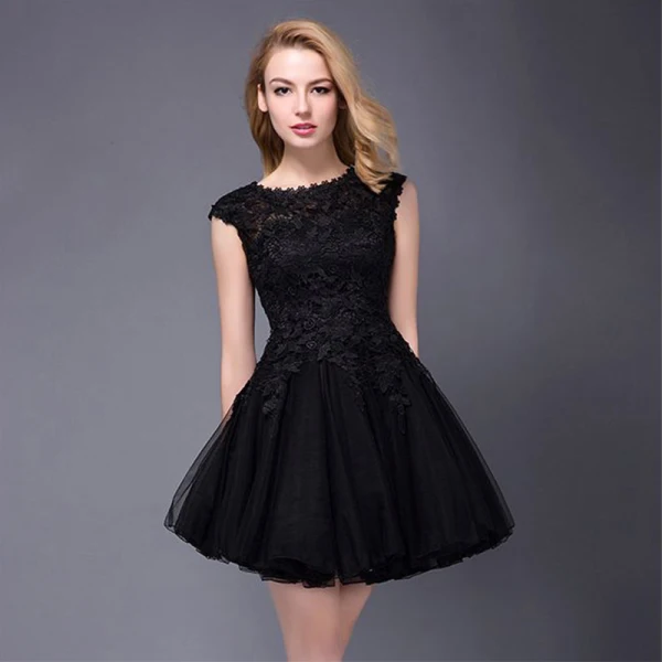 Chic / Beautiful Party Dresses 2017 Champagne Short A-Line / Princess Scoop Neck Sleeveless Lace Appliques Formal Dresses